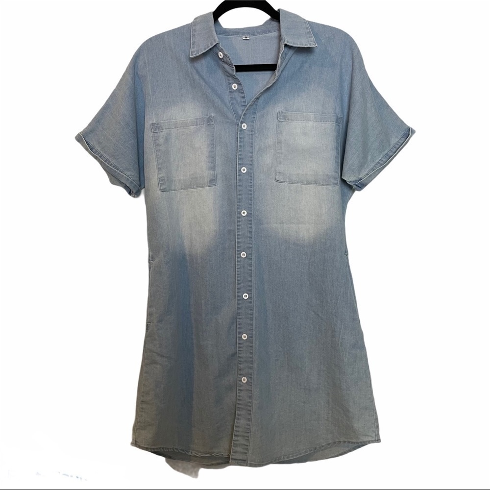 Denim Look Cotton Blend Button Down Dress/ Tunic Top - Picture 10 of 11